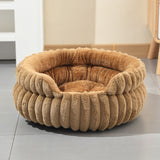 Coffee Plush Round Pet Bed with Gap Entry & Removable Cushion S Size - Thickened Warm Anti Slip Cats and Dogs Donut Nest for All Seasons, Cozy and Soft Sleeping Bed for Home Use, M Size 50*50*15CM