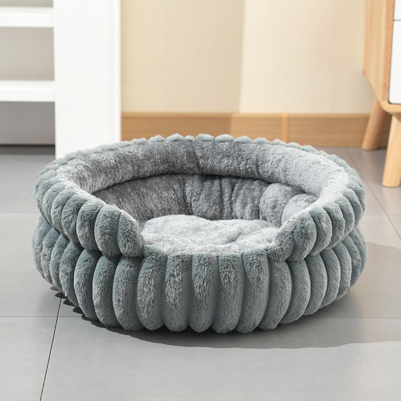 Grey Plush Round Pet Bed with Gap Entry & Removable Cushion S Size - Thickened Warm Anti Slip Cats and Dogs Donut Nest for All Seasons, Cozy and Soft Sleeping Bed for Home Use, S Size 40*40*15CM