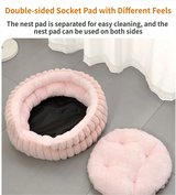 White Plush Round Pet Bed with Gap Entry & Removable Cushion S Size - Thickened Warm Anti Slip Cats and Dogs Donut Nest for All Seasons, Cozy and Soft Sleeping Bed for Home Use, L Size 60*60*15CM