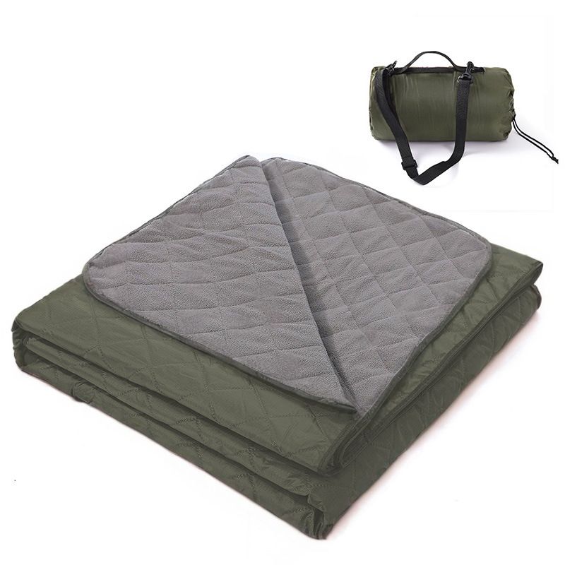 200 x 140cm Dark Green Large Double Layer Waterproof Thick Fleece Camping Blanket Picnic Mat, Portable Travel Ground Mat with Shoulder Carry Bag for Hiking Travel Indoor Outdoor Use