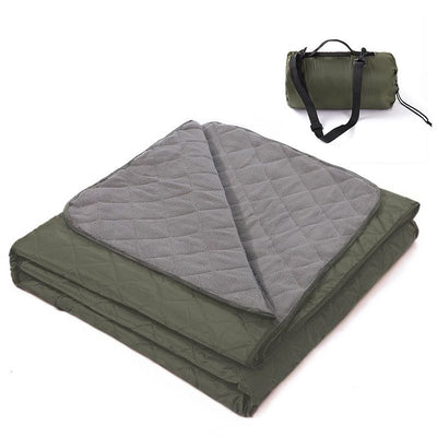 200 x 140cm Dark Green Large Double Layer Waterproof Thick Fleece Camping Blanket Picnic Mat, Portable Travel Ground Mat with Shoulder Carry Bag for Hiking Travel Indoor Outdoor Use