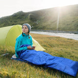 210 x 75cm Navy Blue Portable Envelope Camping Sleeping Bag 1.3kg Thickened Warm Sleeping Bag with Carry Bag, Convertible Blanket Design & 4 Seasons Cold Weather or Warm for Hiking Travel Indoor Outdoor Use - 45-Degree Angle