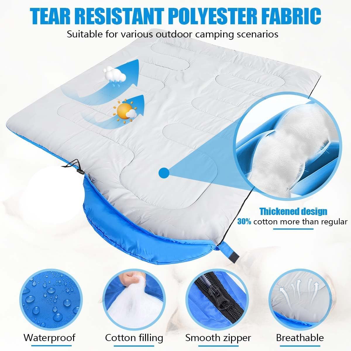 210 x 75cm Beige Portable Envelope Camping Sleeping Bag 1.3kg Thickened Warm Sleeping Bag with Carry Bag, Convertible Blanket Design & 4 Seasons Cold Weather or Warm for Hiking Travel Indoor Outdoor Use