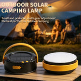 LY20 Black and Yellow Compact Solar Camping Lantern for Home Travel Use, Outdoor LED Emergency Tent Lamp and Hanging Light - 4 Lighting Modes and 3 Levels Brightness Adjustment, LED Power Display, Solar & USB-C Dual Charging (2 Pack) - Front View