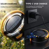 LY20 Black and Yellow Compact Solar Camping Lantern for Home Travel Use, Outdoor LED Emergency Tent Lamp and Hanging Light - 4 Lighting Modes and 3 Levels Brightness Adjustment, LED Power Display, Solar & USB-C Dual Charging (2 Pack) - Rear View