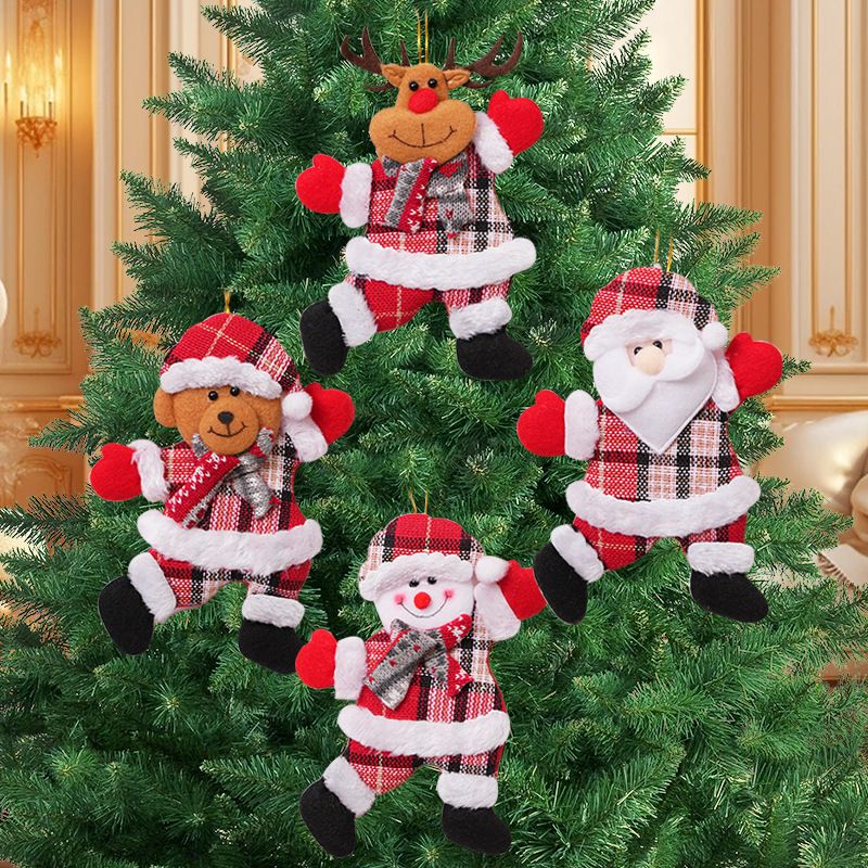 4-Piece Christmas Hanging Plush Ornaments Set - Classic Santa Claus, Snowman, Reindeer & Bear Tree Decor, Christmas in July, Winter Christmas, Yulefest, Secret Santa Gift