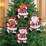 4-Piece Christmas Hanging Plush Ornaments Set - Bright Santa Claus, Snowman, Reindeer & Bear Tree Decor, Christmas in July, Winter Christmas, Yulefest, Secret Santa Gift - Front View