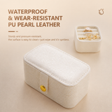 Pink Waterproof PU Leather Jewelry Travel Case with Removable Ring Tray, Portable Mini Jewelry Organizer Box for Rings Earrings Necklaces Lipstick - Top-Down View