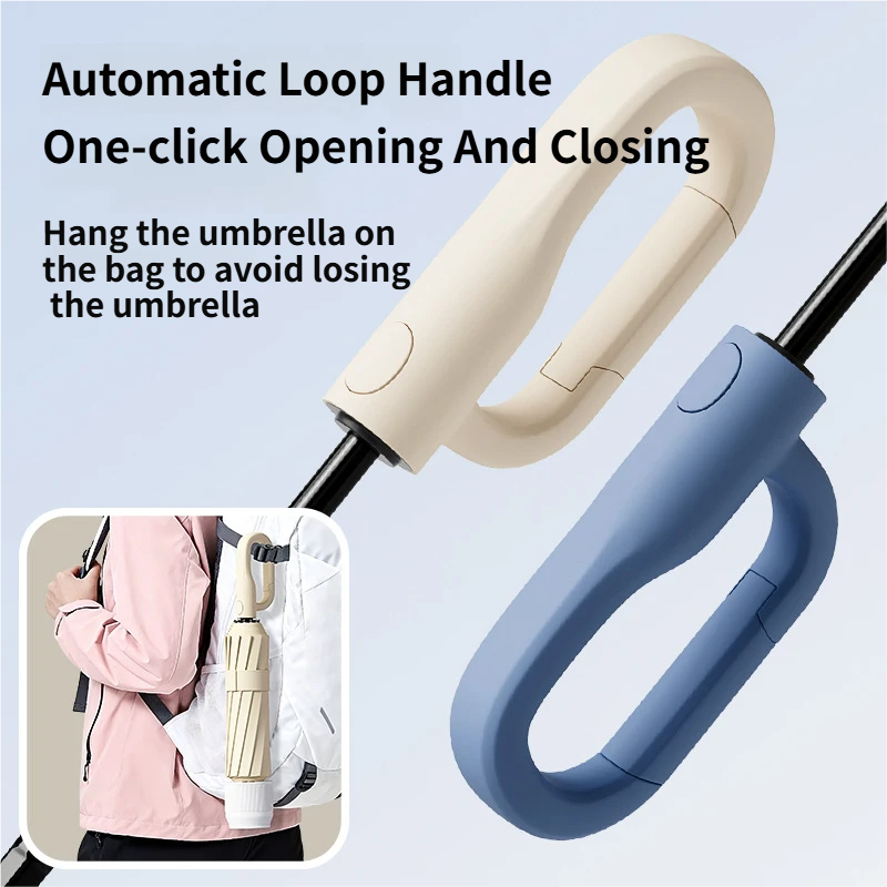 Beige Foldable Automatic Open Umbrella with Retractable Waterproof Sleeve, Clip Handle and Winproof Dual Rib - Lightweight Rain Sun Umbrella, Large Diameter 105cm, Compact 37cm Storage, Flower Pattern Appears When Wet