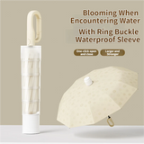 Macha Green Foldable Automatic Open Umbrella with Retractable Waterproof Sleeve, Clip Handle and Winproof Dual Rib - Lightweight Rain Sun Umbrella, Large Diameter 105cm, Compact 37cm Storage, Flower Pattern Appears When Wet - Front View