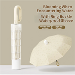 Skin Red Foldable Automatic Open Umbrella with Retractable Waterproof Sleeve, Clip Handle and Winproof Dual Rib - Lightweight Rain Sun Umbrella, Large Diameter 105cm, Compact 37cm Storage, Flower Pattern Appears When Wet