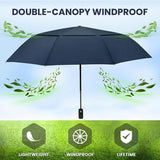 46 inch Black Windproof Automatic Travel Folding Umbrella and Black Absorbent Hanging Storage Pouch Set – Compact 3-Fold Auto Open Close Umbrella wth Double Canopy and 10 Reinforced Ribs for Rain & Sun Outdoor Use