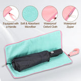 46 inch Wine Red Windproof Automatic Travel Folding Umbrella and Black Absorbent Hanging Storage Pouch Set – Compact 3-Fold Auto Open Close Umbrella wth Double Canopy and 10 Reinforced Ribs for Rain & Sun Outdoor Use