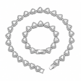 Silver-Plated Heart Rhinestone Cuban Link 18 inch Tennis Necklace and 7 inch Tennis Bracelet Set for Women, Crystal Heart Chain Fashion Jewelry Accessories with Gift Box