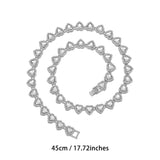 Silver-Plated Heart Rhinestone Cuban Link 18 inch Tennis Necklace and 7 inch Tennis Bracelet Set for Women, Crystal Heart Chain Fashion Jewelry Accessories with Gift Box - Front View