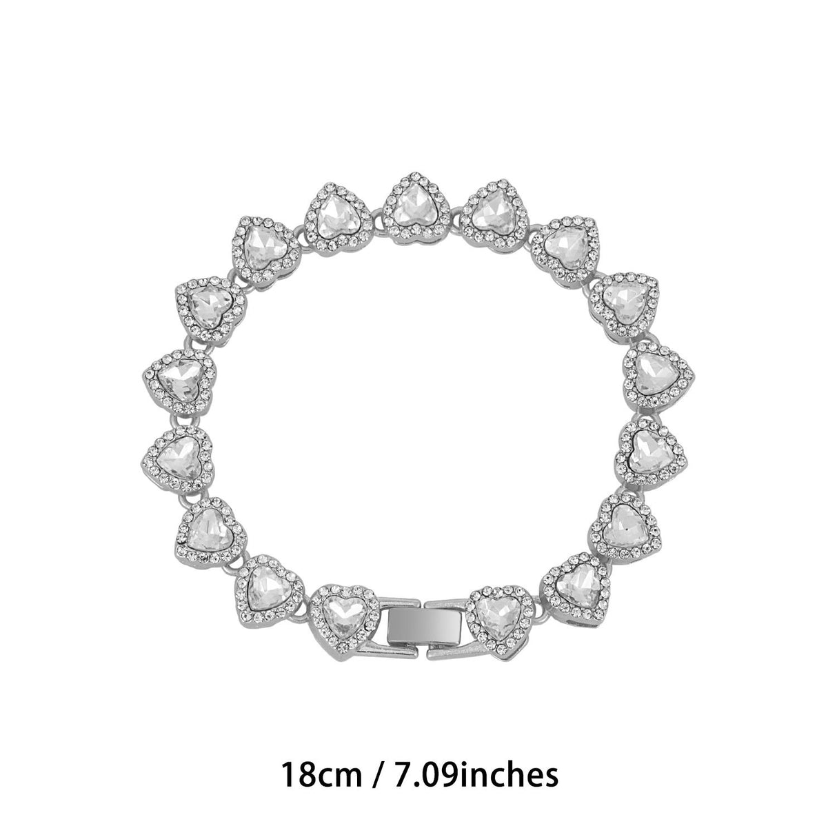 Silver-Plated Heart Rhinestone Cuban Link 18 inch Tennis Necklace and 7 inch Tennis Bracelet Set for Women, Crystal Heart Chain Fashion Jewelry Accessories with Gift Box