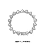 Silver-Plated Heart Rhinestone Cuban Link 18 inch Tennis Necklace and 7 inch Tennis Bracelet Set for Women, Crystal Heart Chain Fashion Jewelry Accessories with Gift Box - Side View