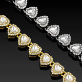 Silver-Plated Heart Rhinestone Cuban Link 18 inch Tennis Necklace and 7 inch Tennis Bracelet Set for Women, Crystal Heart Chain Fashion Jewelry Accessories with Gift Box