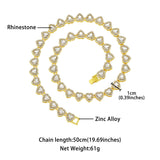 Silver-Plated Heart Rhinestone Cuban Link 18 inch Tennis Necklace and 7 inch Tennis Bracelet Set for Women, Crystal Heart Chain Fashion Jewelry Accessories with Gift Box