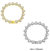 7 inch Silver-Plated & Gold-Plated Heart Rhinestone Tennis Bracelet for Women, Crystal Heart Chain Fashion Jewelry Accessories with Gift Box (2 Pack)