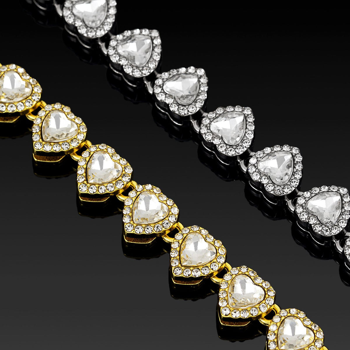 7 inch Silver-Plated & Gold-Plated Heart Rhinestone Tennis Bracelet for Women, Crystal Heart Chain Fashion Jewelry Accessories with Gift Box (2 Pack)
