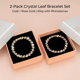 2 Pack Gold and Rose Gold Women's Crystal Leaf Bracelets with Gift Box – Elegant Rhinestone Alloy Link Bracelet, Minimalist Fashion Jewelry Gift for Women