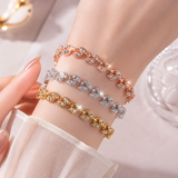 2 Pack Gold and Rose Gold Women's Crystal Leaf Bracelets with Gift Box – Elegant Rhinestone Alloy Link Bracelet, Minimalist Fashion Jewelry Gift for Women