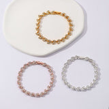 3 Pack Silver Gold and Rose Gold Women's Crystal Leaf Bracelets with Gift Box – Elegant Rhinestone Alloy Link Bracelet, Minimalist Fashion Jewelry Gift for Women - Front View