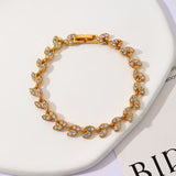 3 Pack Silver Gold and Rose Gold Women's Crystal Leaf Bracelets with Gift Box – Elegant Rhinestone Alloy Link Bracelet, Minimalist Fashion Jewelry Gift for Women - Top-Down View
