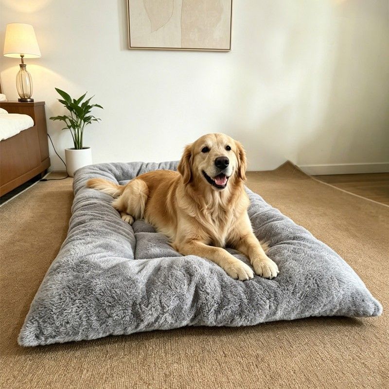 40 x 60CM Large Plush Pet Bed Mat for Dogs & Cats – Light Grey Double-Sided Soft Cushion, Breathable Moisture-Resistant Sleeping Pad for Small, Medium & Large Pets