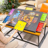 Silver Grey Foldable Anti-Slip Felt Jigsaw Puzzle Board with 6 Sorting Drawers – Lightweight 1000 Piece Puzzle Table Mat, 2-in-1 Neck-Friendly Storage Stand and Protective Cover for Unfinished Puzzle - Close-Up Angle