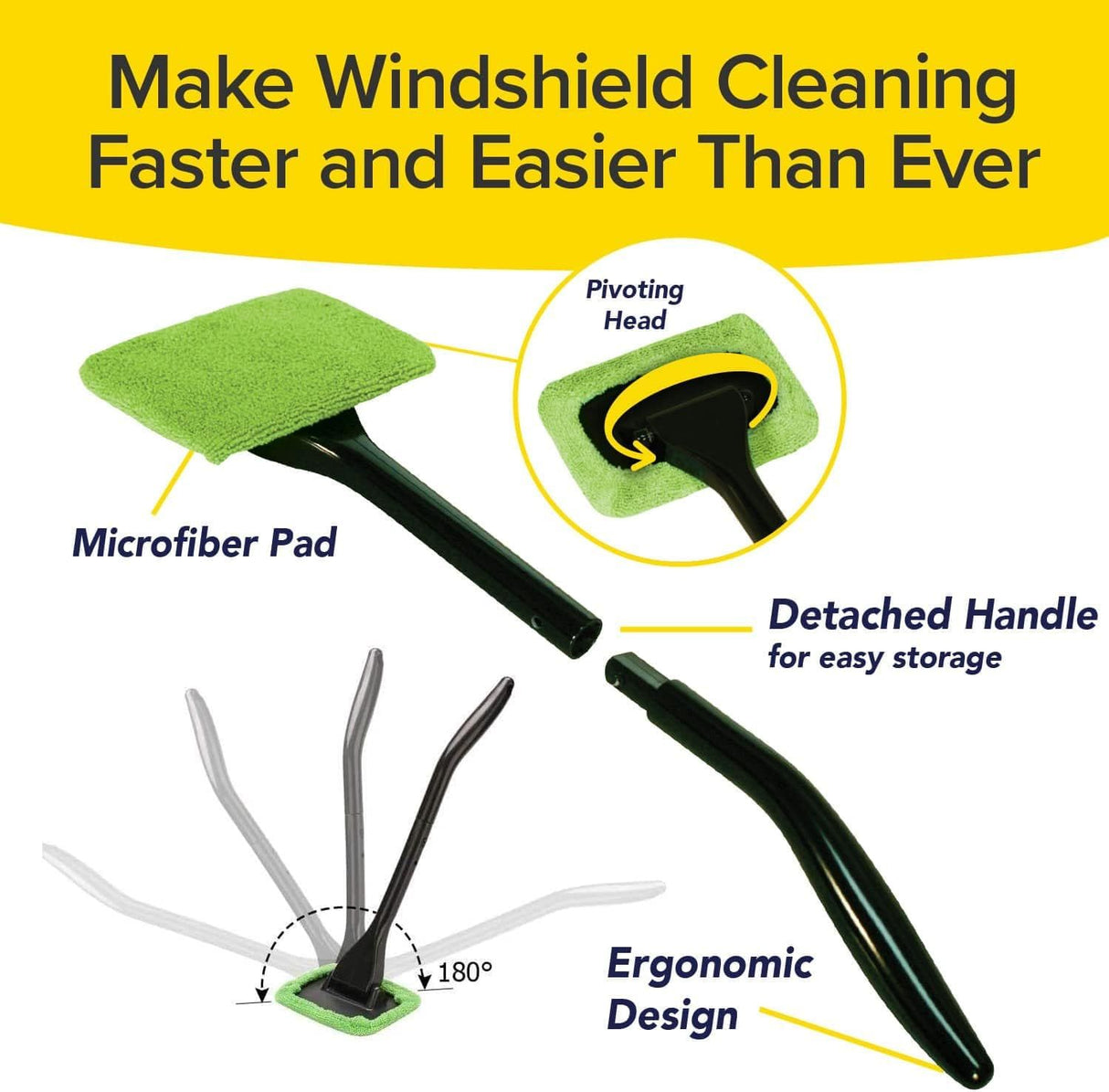 Car Windshield Rotating Defogger Cleaner Brush with 4-Color Washable Microfibre Pads, Spray Bottle and Detachable Handle for Home Car Fog Dust Stain Removal