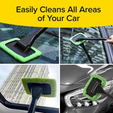 Car Windshield Rotating Defogger Cleaner Brush with 6 Washable Microfibre Pads, Spray Bottle and Detachable Handle for Home Car Fog Dust Stain Removal - 45-Degree Angle