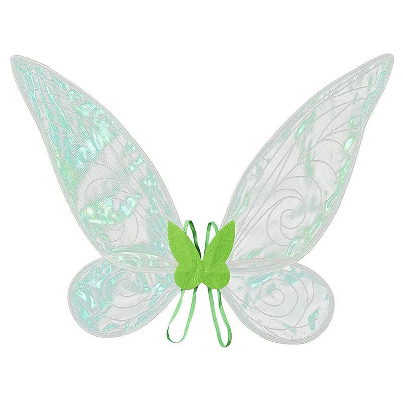 Green Fairy Shimmering Butterfly Wings Costume with Elastic Shoulder Strap – Iridescent Translucent Angel Dress-Up Wings, Lightweight and Foldable for Girls, Princess Party, Halloween & Cosplay Accessory