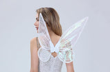 Purple Fairy Shimmering Butterfly Wings Costume with Elastic Shoulder Strap – Iridescent Translucent Angel Dress-Up Wings, Lightweight and Foldable for Girls, Princess Party, Halloween & Cosplay Accessory - 45-Degree Angle