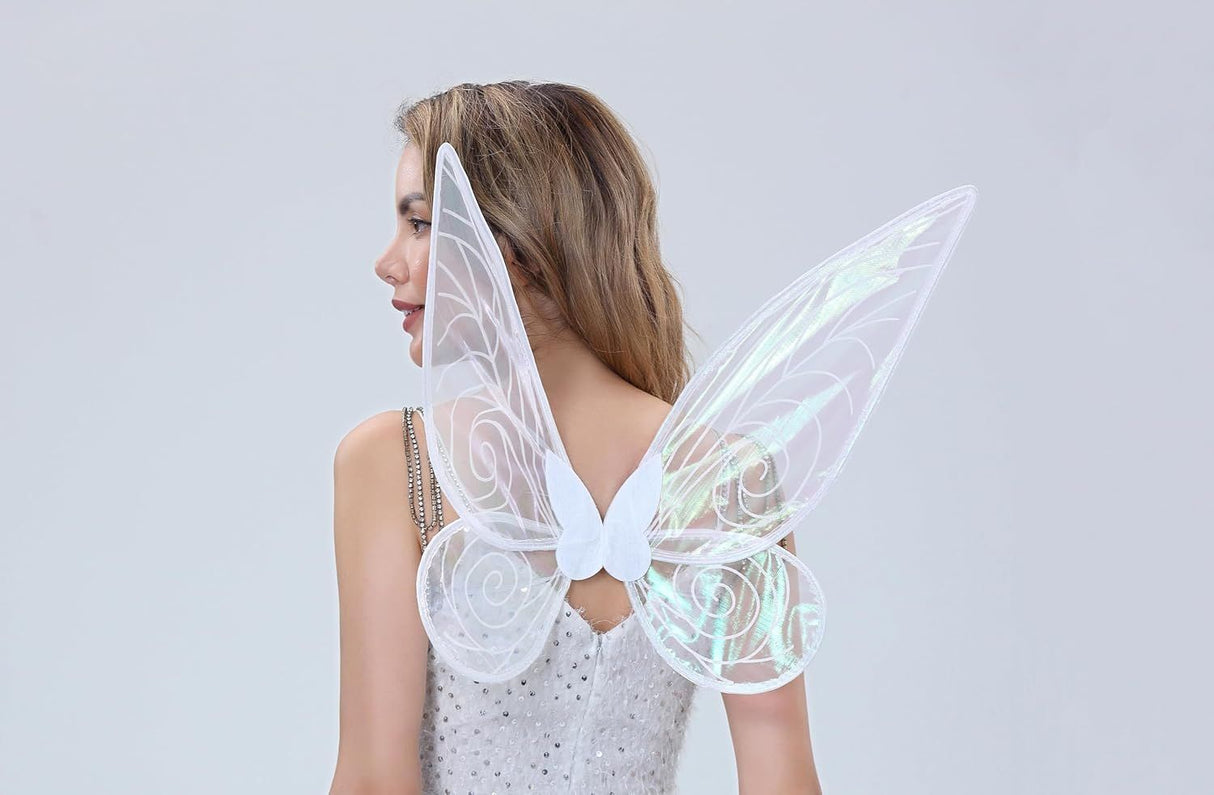 Black Fairy Shimmering Butterfly Wings Costume with Elastic Shoulder Strap – Iridescent Translucent Angel Dress-Up Wings, Lightweight and Foldable for Girls, Princess Party, Halloween & Cosplay Accessory