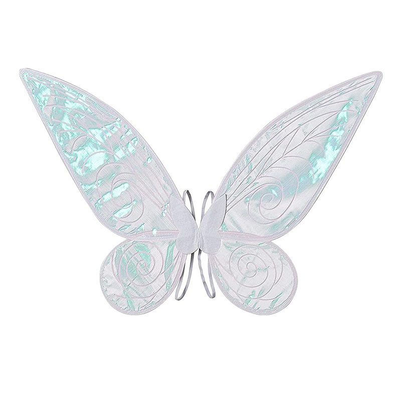 White Fairy Shimmering Butterfly Wings Costume with Elastic Shoulder Strap – Iridescent Translucent Angel Dress-Up Wings, Lightweight and Foldable for Girls, Princess Party, Halloween & Cosplay Accessory