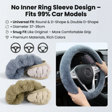 2-Piece Winter Warm Non-Slip Car Interior Comfort Combo with Green Soft Bubble Fleece 3D Fluffy Car Seat Cushion and Black Plush Steering Wheel Cover, Universal Dia 38CM
