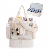 16.5 x 7.9 x 18.9" Beige Beach Travel Mesh Tote Bag with 14L Insulated Drink Compartment - Multi Pockets Sandproof Beach Picnic Bag with Picnic Mat Strap, Cup Holder and Waterproof Phone Pocket
