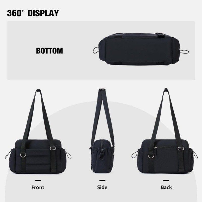 Black Women’s Fluffy Nylon Gym Travel Tote Bag and Coin Purse Set - Side Drawstring Cup Holder, Front / Back Zipper Pockets and Wet & Dry Separation, Large Capacity and Lightweight 11.7 x 4.2 x 8"