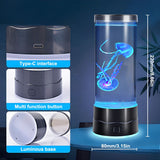 USB-C Powered Bionic Jellyfish LED Night Light with Dual Mode Touch Control and Black Glowing Base, 7 Color Gradient Ambient Table Lamp for Bedroom Living Room Office & Gifts - Front View