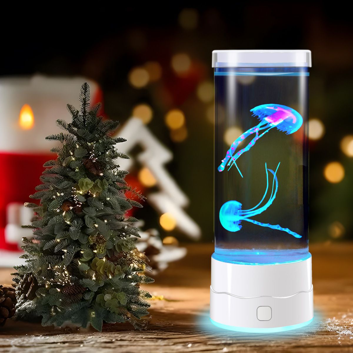 USB-C Powered Bionic Jellyfish LED Night Light with Dual Mode Touch Control and White Glowing Base, 7 Color Gradient Ambient Table Lamp for Bedroom Living Room Office & Gifts