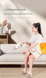 White Cordless Handheld Vacuum Cleaner - 8500Pa Powerful Suction, 700mL Dust Cup, USB Rechargeable with 2000mAh Battery, 3 Brush Heads, 2 Extension Rods, Lightweight Stick Vacuum for Home, Car, Pet Hair, Carpet and Hardwood Floor Cleaning - Rear View