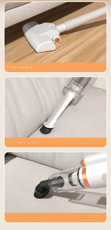 White Cordless Handheld Vacuum Cleaner - 8500Pa Powerful Suction, 700mL Dust Cup, USB Rechargeable with 2000mAh Battery, 3 Brush Heads, 2 Extension Rods, Lightweight Stick Vacuum for Home, Car, Pet Hair, Carpet and Hardwood Floor Cleaning - Close-Up Angle