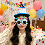 2-piece Blue Plush Birthday Cake Hat Set - Novelty Party Accessory with Matching Glasses, Fun Photo Prop for Adults and Kids