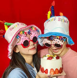 4-piece Blue Plush Birthday Cake Hat Set - Novelty Party Accessory with Matching Glasses and Medals and Shoulder Straps, Fun Photo Prop for Adults and Kids