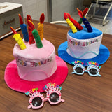 4-piece Pink Plush Birthday Cake Hat Set - Novelty Party Accessory with Matching Glasses and Medals and Shoulder Straps, Fun Photo Prop for Adults and Kids - Side View