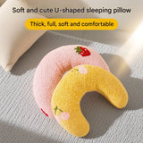 Blue Pet U-Shaped Pillow - Soft Teddy Velvet Neck Support Cushion for Dogs and Cats, Deep Sleep Aid with Embroidered Design, Lightweight and Comfortable Pet Bed Accessory - Side View