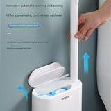 White and Black Disposable Toilet Brush with Wall Mount Holder set - No Touch Replacement System, 360 Degree Rotating Head with Built-in Cleaning Solution, Space Saving Bathroom Cleaner for Homes - Top-Down View
