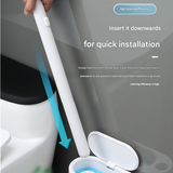 Beige Disposable Toilet Brush with Wall Mount Holder set - No Touch Replacement System, 360 Degree Rotating Head with Built-in Cleaning Solution, Space Saving Bathroom Cleaner for Homes - Low Angle